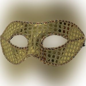 💥NEW Gold Sequin Mask Adjustable Tie Back Multicolor Trim Costume Mardi Gras